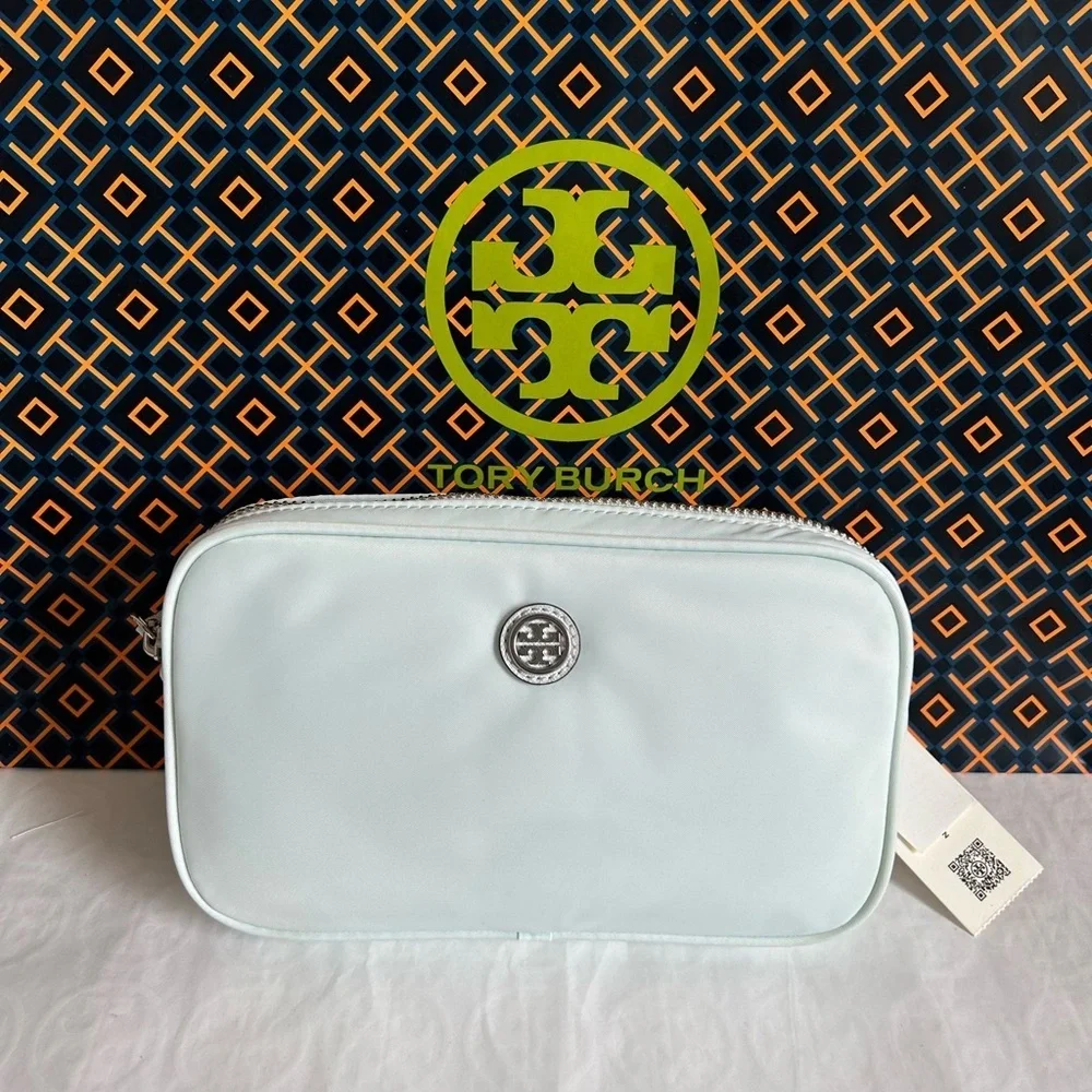 Tory Burch Virginia Nylon Belt Bag Crossbody Bag Ice Blue Silver Baby Blue Light